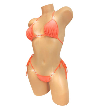 Georgia Peach Diamond accent Tie Side G-string Bikini Set with curvy Rave style whale tail - 5 Mix & Match sizes!