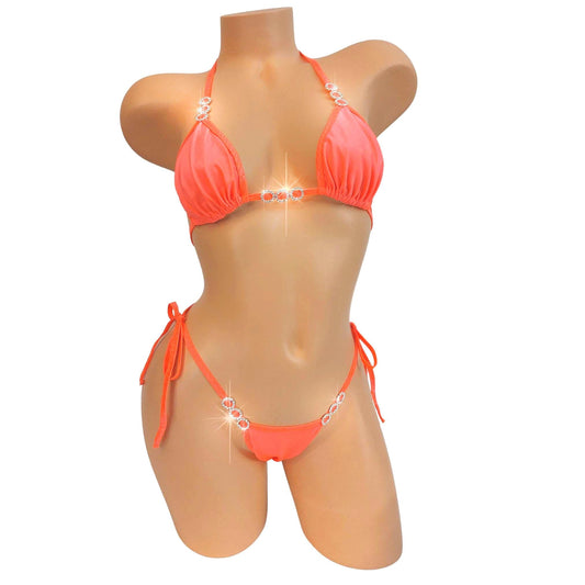 Georgia Peach Diamond accent Tie Side G-string Bikini Set with curvy Rave style whale tail - 5 Mix & Match sizes!