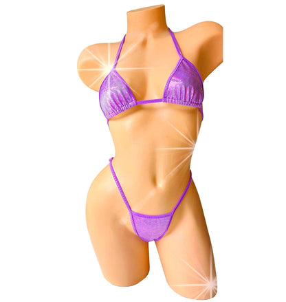 Purple Hologram Thong Bikini Set – Adjustable Rave Wear