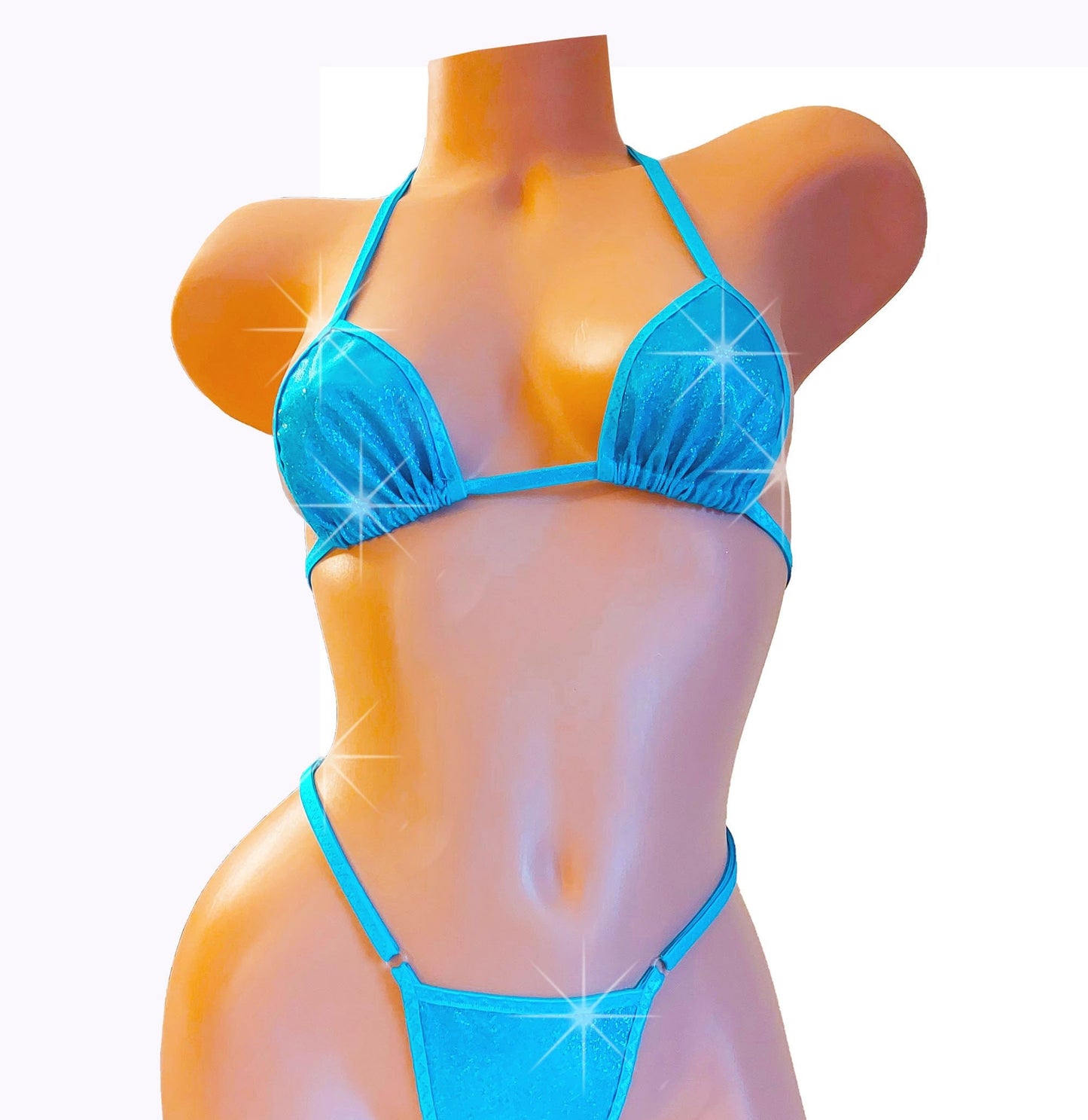 Beach Blue Shimmer Bikini – Adjustable Thong, Rave Outfit