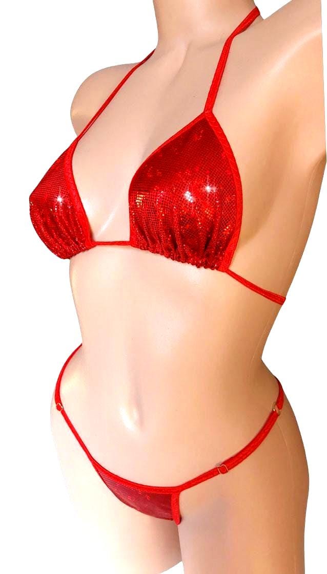 Red Hologram Bikini Set – Adjustable Thong, Rave Dancewear