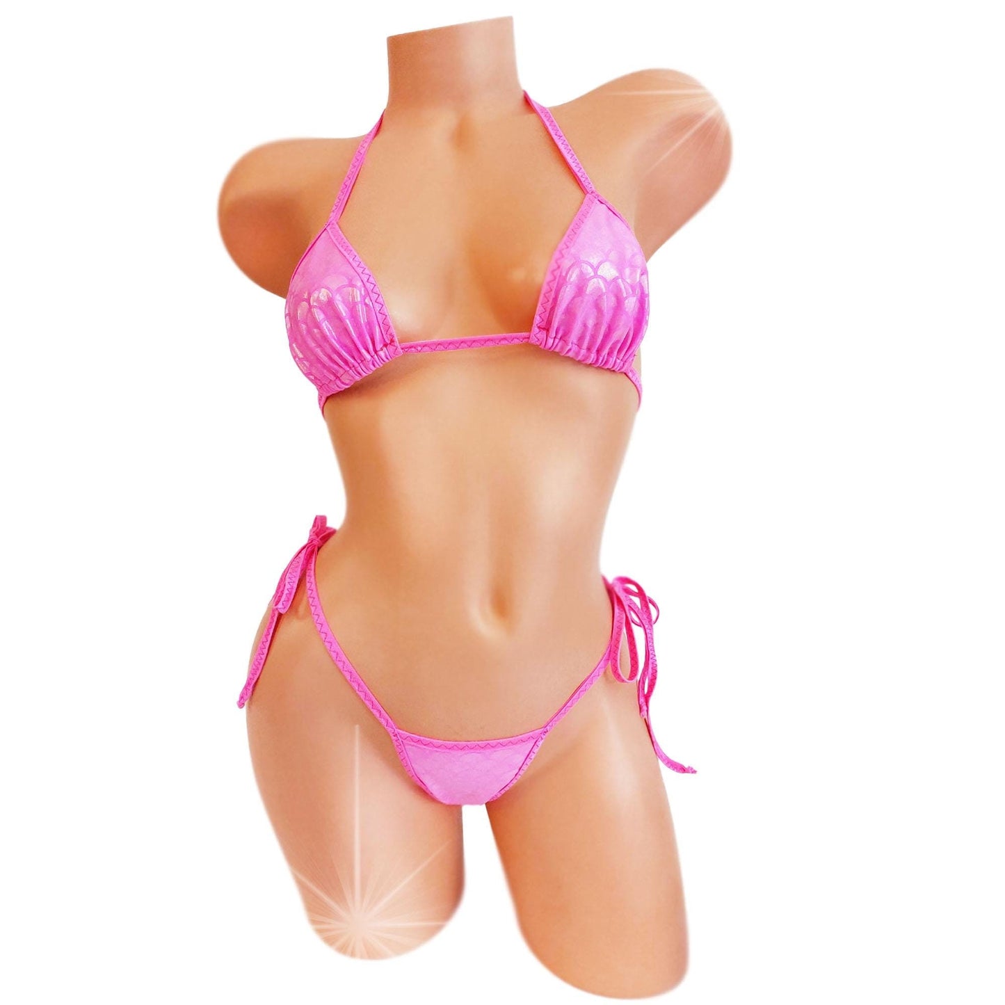 Pink Mermaid Bikini: Adjustable Tie-Side, Glows Under Black Light