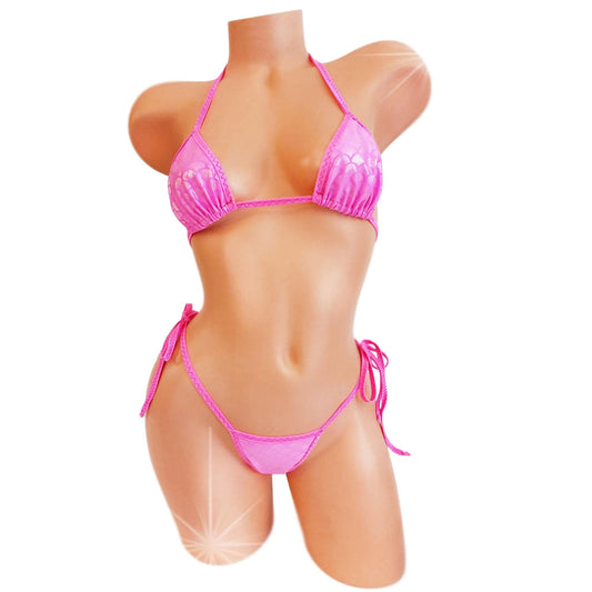 Pink Mermaid Bikini: Adjustable Tie-Side, Glows Under Black Light