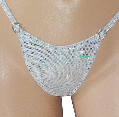 Hologram Rhinestone Thong: Adjustable Rave Dancewear