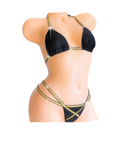 Exotic Black Gold G-string thong Bikini Set * Stripper Pole Dance outfits * Performance or Show outfit * 5 Mix & Match sizes * Original Set