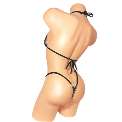 Black Onyx Rave Rhinestone G-string thong Bikini Adjustable waistband * 5 Mix & Match bottom sizes XSm to XL, tops AA - DD cup * 20+ colors