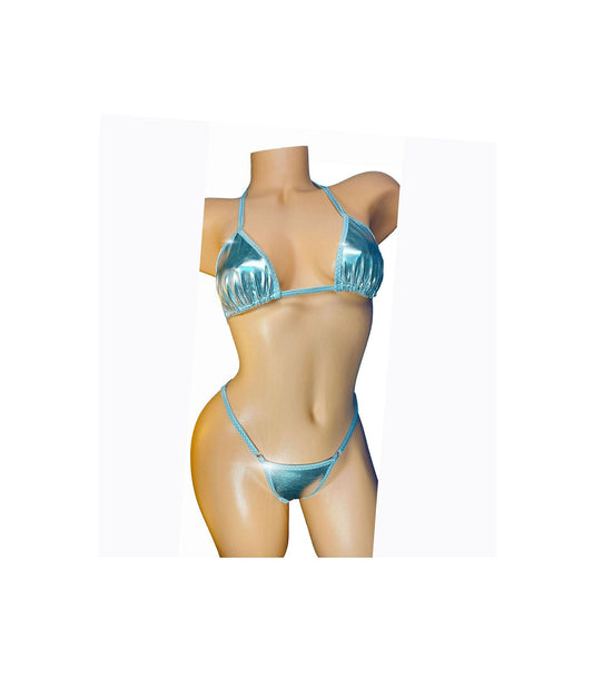 Metallic Liquid Silver Bikini, Adjustable Fit, Rave Dancewear