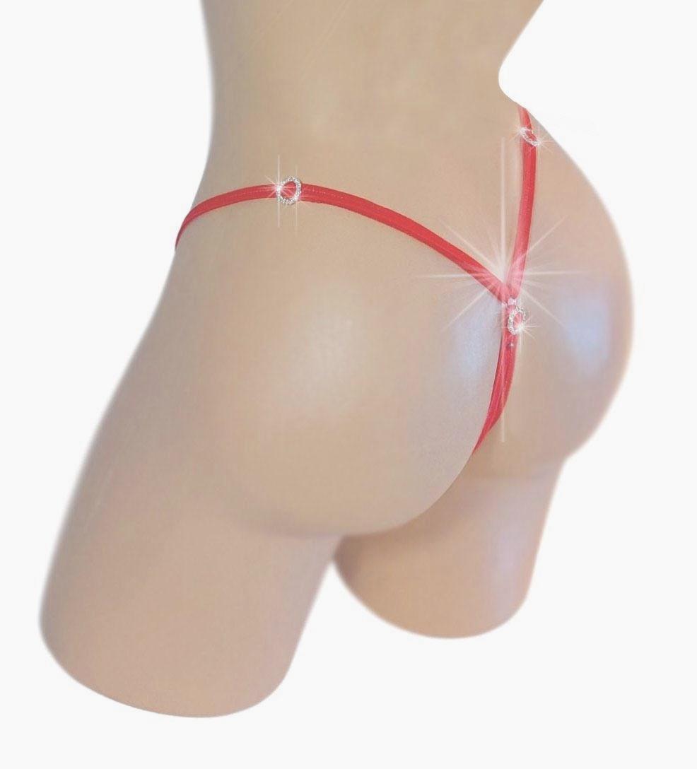 Red Crystal Rhinestone Thong: Adjustable Strap Exotic Dancewear