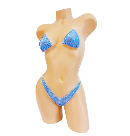 Blue Lace & Rhinestones! Clear invisible ADJUSTABLE straps. Fully lined. AAcup to DD. Stripper outfits exotic dancewear pole
