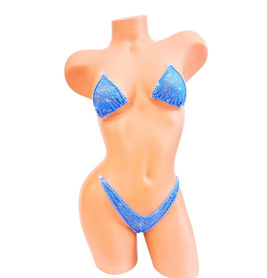 Blue Lace & Rhinestones! Clear invisible ADJUSTABLE straps. Fully lined. AAcup to DD. Stripper outfits exotic dancewear pole