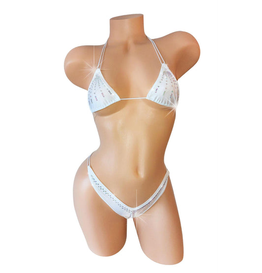 Brides love our Wedding White crystal Rhinestone Bikini - Bridal Bikini with cord ties
