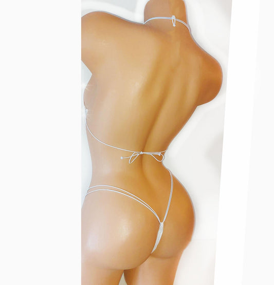 Brides love our Wedding White crystal Rhinestone Bikini - Bridal Bikini with cord ties