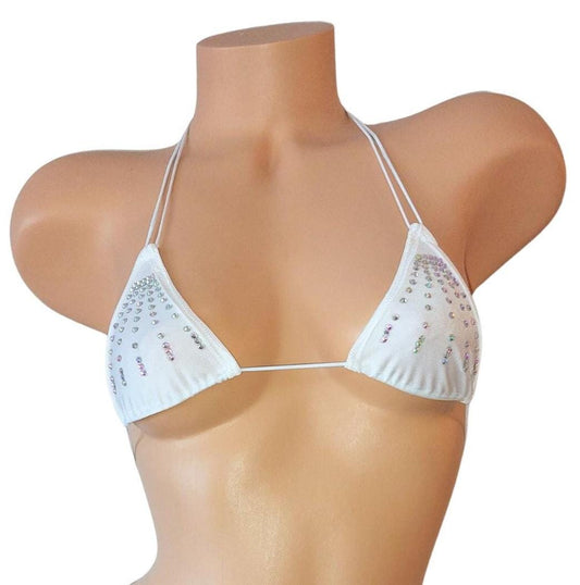 Wedding White - Gift for the Bride -our bedazzled crystal rhinestone Bridal top with cord ties
