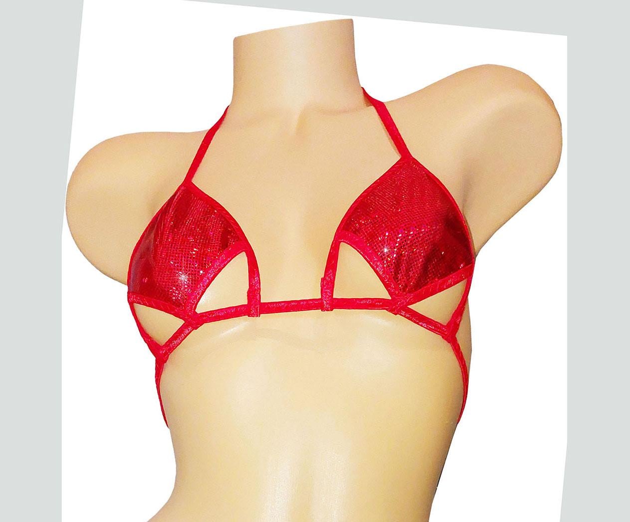 Festive Red Hologram cutout dancer bikini