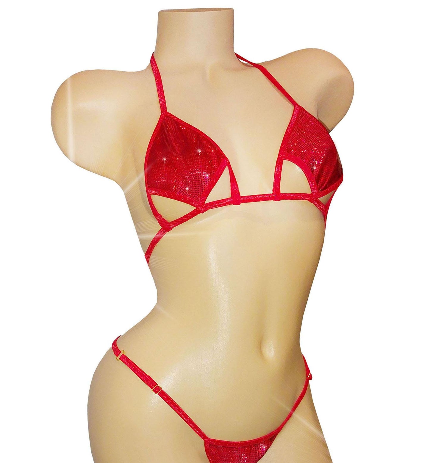 Festive Red Hologram cutout dancer bikini
