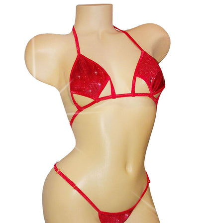 Festive Red Hologram cutout dancer bikini