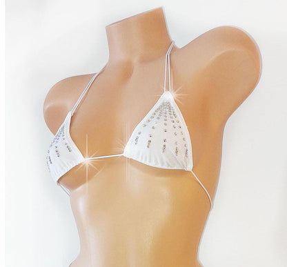 Wedding White - Gift for the Bride -our bedazzled crystal rhinestone Bridal top with cord ties