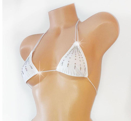 Wedding White - Gift for the Bride -our bedazzled crystal rhinestone Bridal top with cord ties