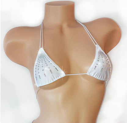 Wedding White - Gift for the Bride -our bedazzled crystal rhinestone Bridal top with cord ties