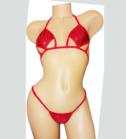 Festive Red Hologram cutout dancer bikini