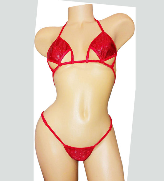 Festive Red Hologram cutout dancer bikini
