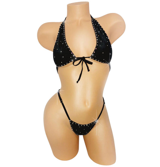 Halter top Rhinestone G-string Bikini Set - 20  COLORS!