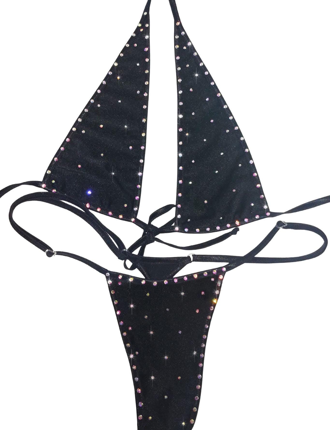 Halter top Rhinestone G-string Bikini Set - 20  COLORS!