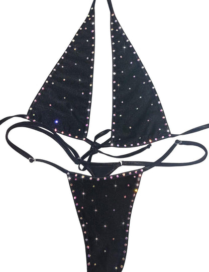 Halter top Rhinestone G-string Bikini Set - 20  COLORS!