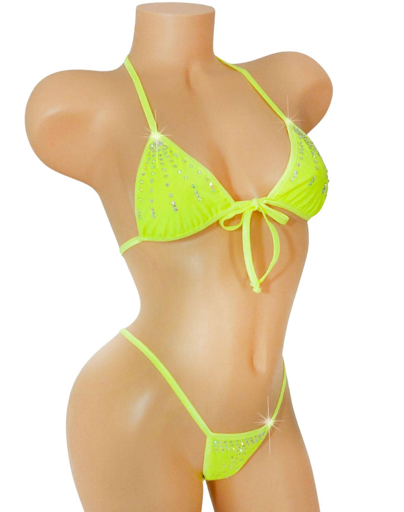 Gathered tie front Rhinestone Glow Party Bikini - Built for the Hustle