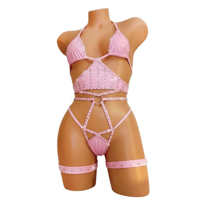 6 colors - Rhinestone Vinyl Micro corset halter set