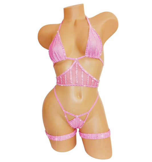 Super Girly Girl micro Corset halter set with Adjustable Thong, Rave Wear -