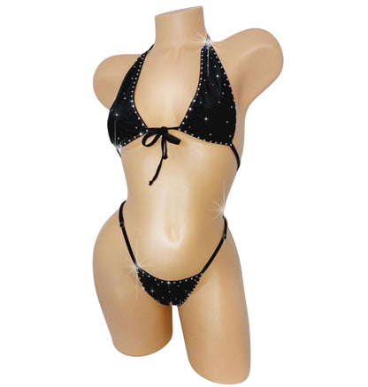 Halter top Rhinestone G-string Bikini Set - 20  COLORS!