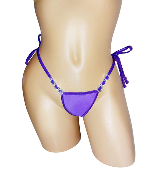 Diamond Rhinestone Purple Thong - Exotic Dancewear