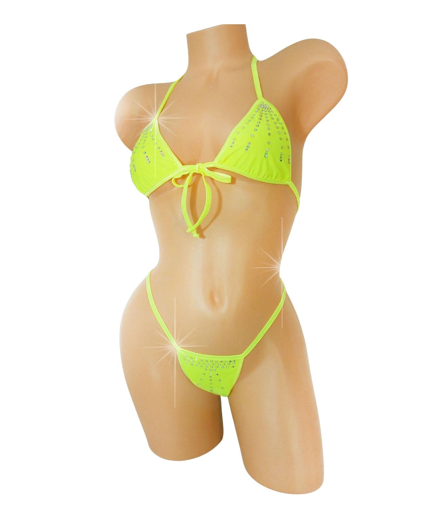 Gathered tie front Rhinestone Glow Party Bikini - Built for the Hustle