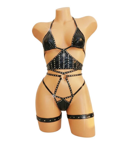 6 colors - Rhinestone Vinyl Micro corset halter set