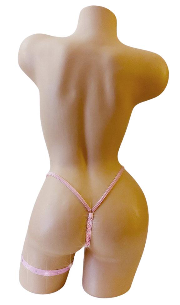 Thong and Garter Set with Rhinestones – Red Wet Look Vinyl