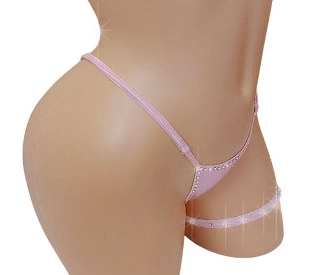 Thong and Garter Set with Rhinestones – Red Wet Look Vinyl