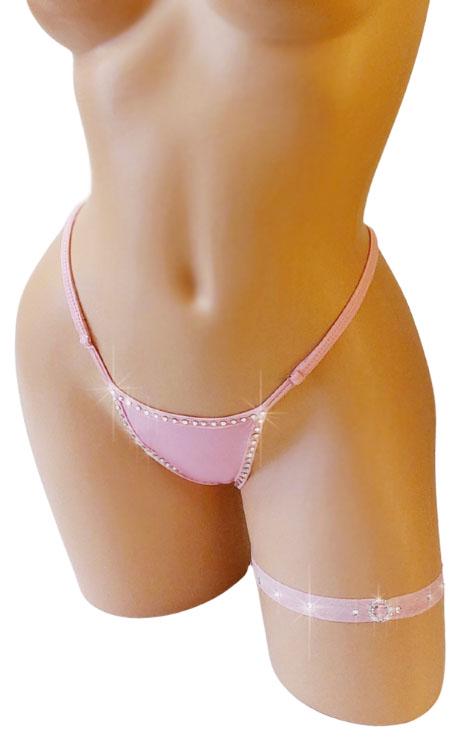 Thong and Garter Set with Rhinestones – Red Wet Look Vinyl