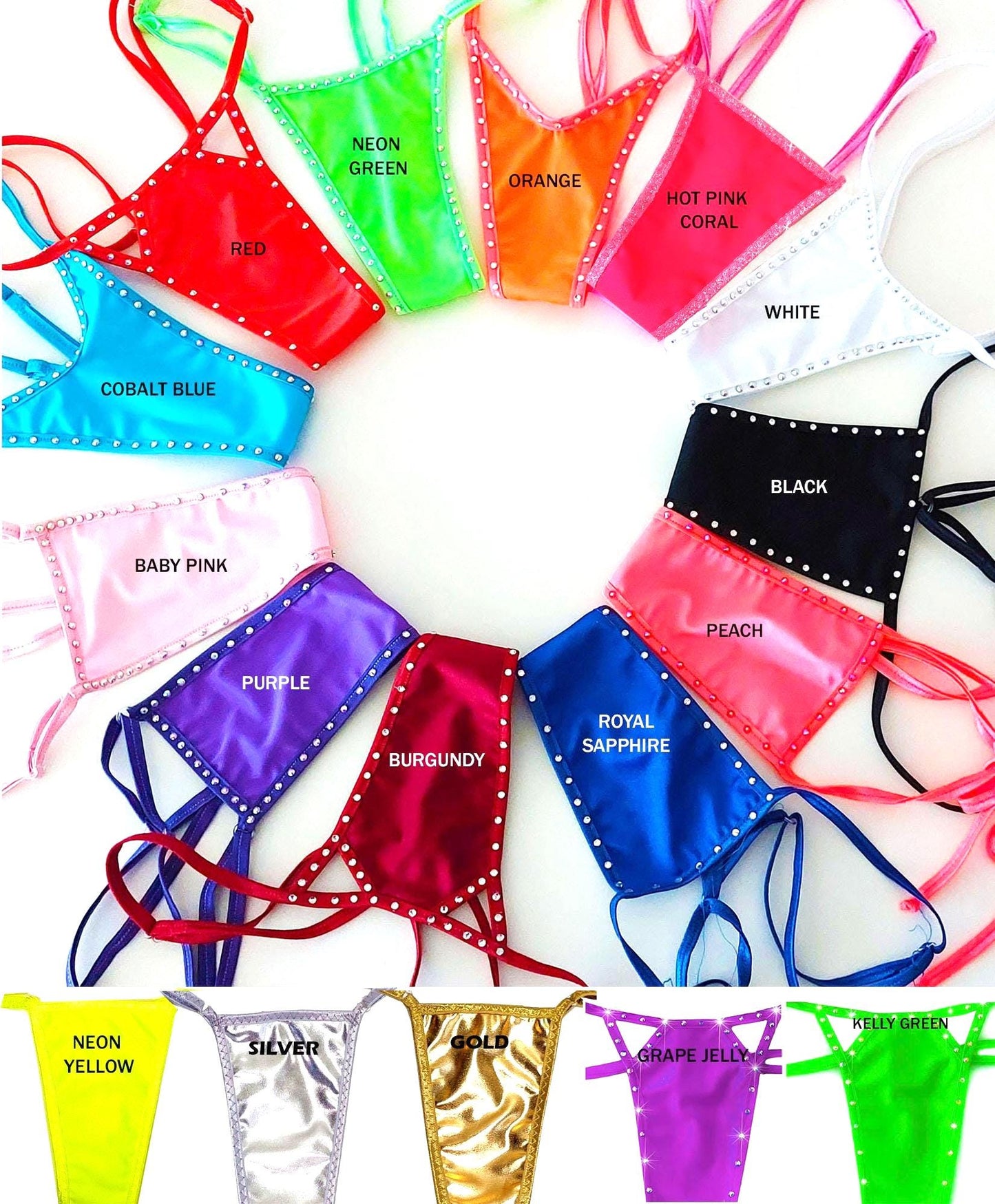 Rhinestone thong g-string Bikini Set - Dozens of colors