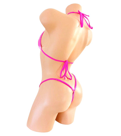 Wet Look Vinyl Rhinestone G-string Bikini Set - 7 colors!