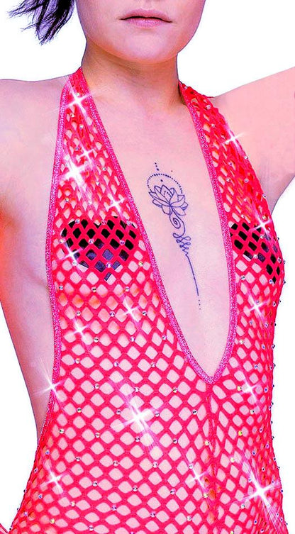 Beach coverup Club outfit Fishnet rhinestone one piece - crystal Romper Bartender outfit