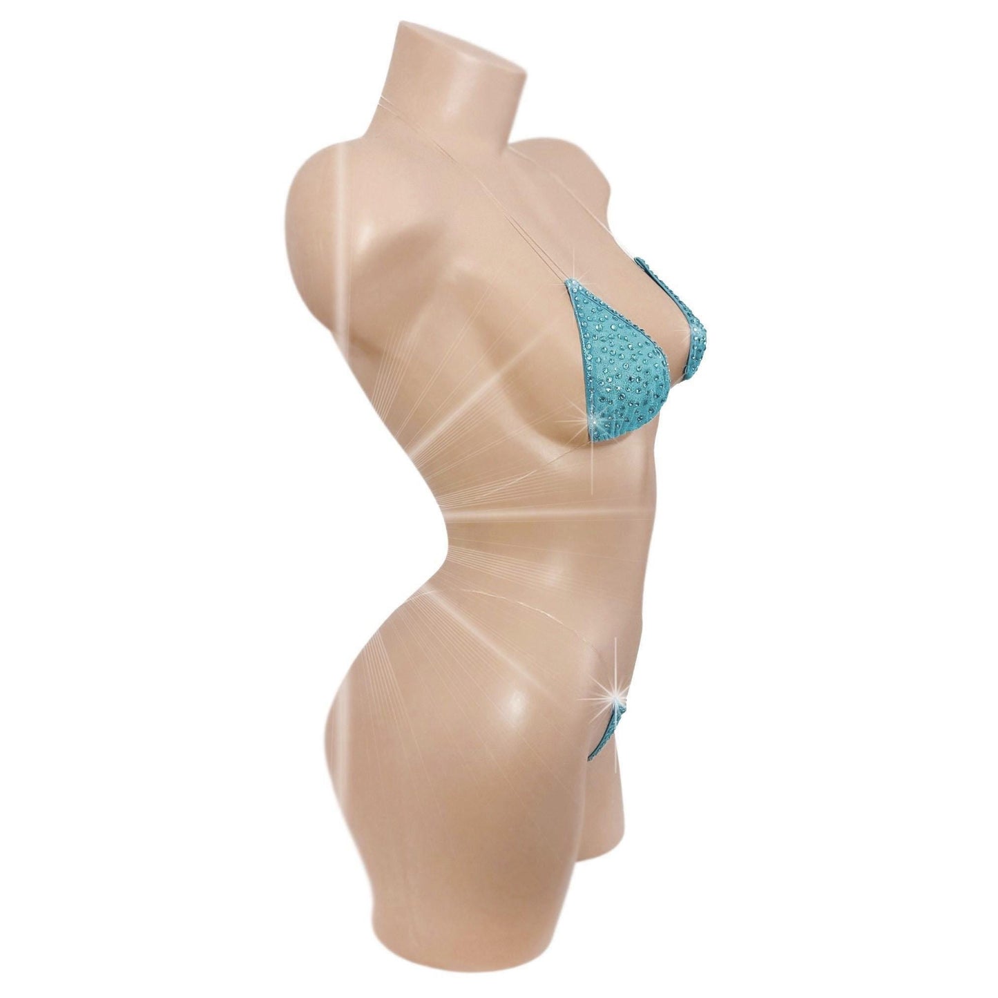 Sky Blue Sparkle Mesh clear elastic G-string bikini set. TONS of Rhinestones! 5 Mix & Match sizes- Stripper fits Exotic dancewear Rave Pole
