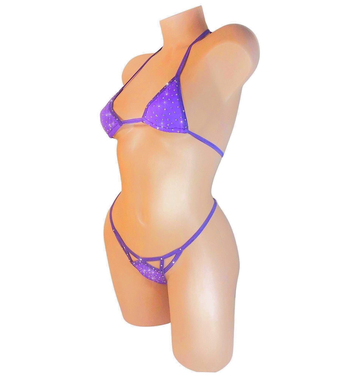 Sparkle Rhinestone Cutout bikini Set with Adjustable waist Thong