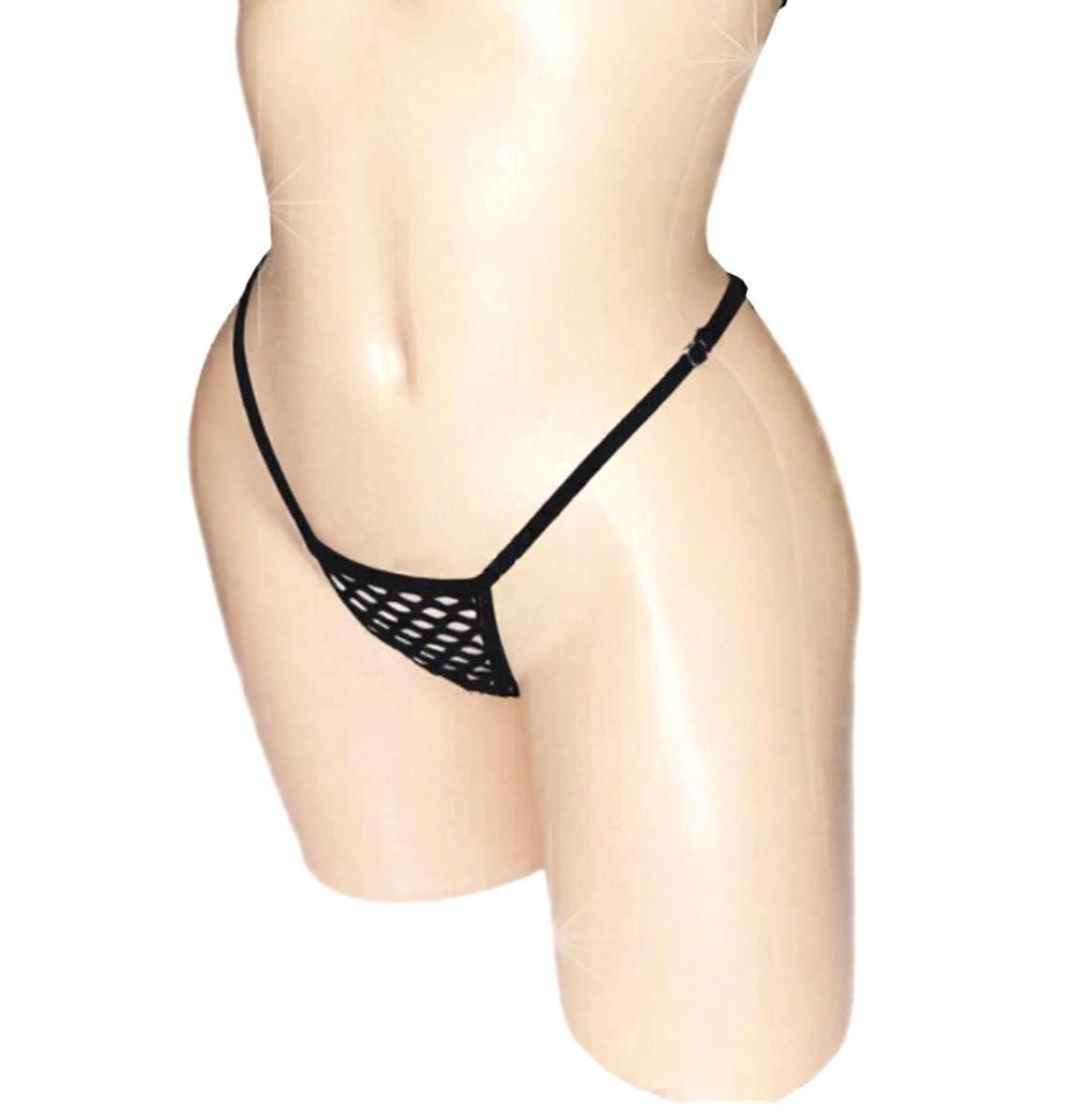 Fluffy Fishnet thong * Adjustable waist straps