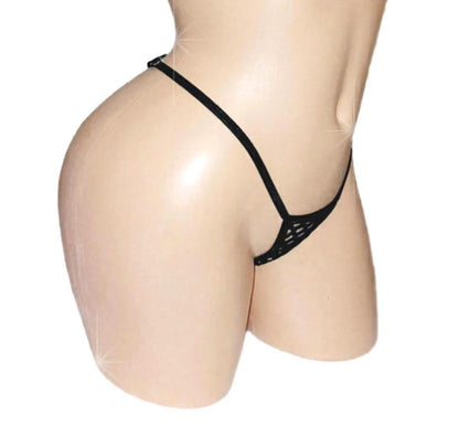 Fluffy Fishnet thong * Adjustable waist straps