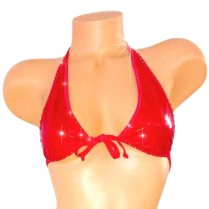 Wet Look Vinyl Rhinestone G-string Bikini Set - 7 colors!