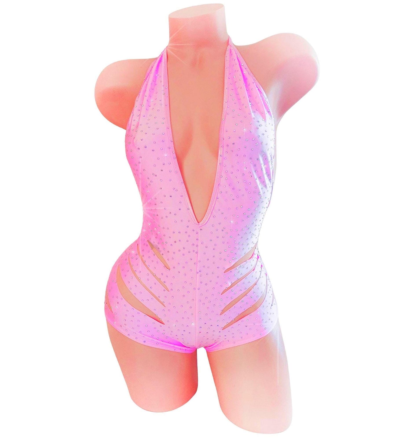 Crystal rhinestone One Piece Romper- sexy dancer onesie for exotic dancewear SW lingerie Pole dance fits stripper bar bottlegirl outfits