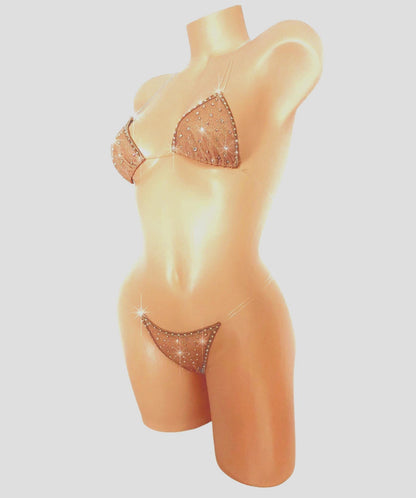 Bedazzled Sparkle Mesh - Clear Elastic bikini set with Crystal Rhinestones - 5 colors!