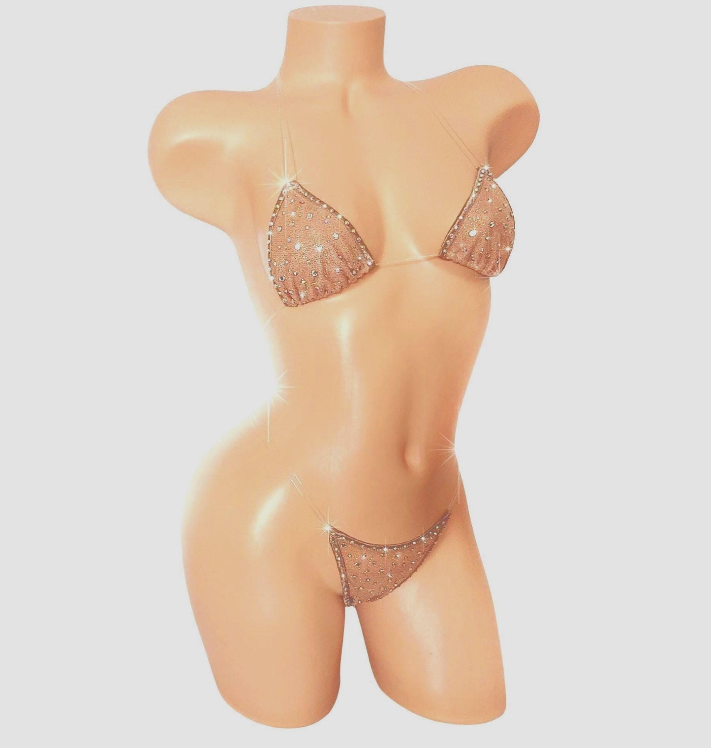 Bedazzled Sparkle Mesh - Clear Elastic bikini set with Crystal Rhinestones - 5 colors!