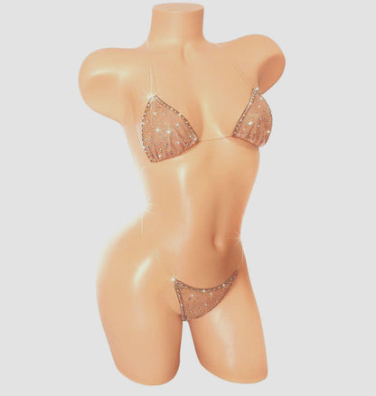 Bedazzled Sparkle Mesh - Clear Elastic bikini set with Crystal Rhinestones - 5 colors!